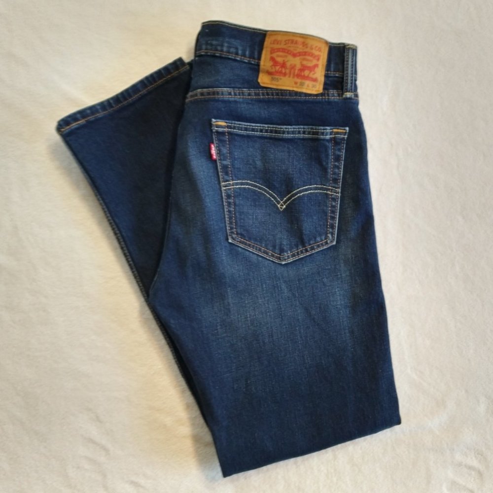 Men's Levi Strauss & Co. 505 Dark Stonewash Regular Fit 5 Pocket Jeans - 32x30